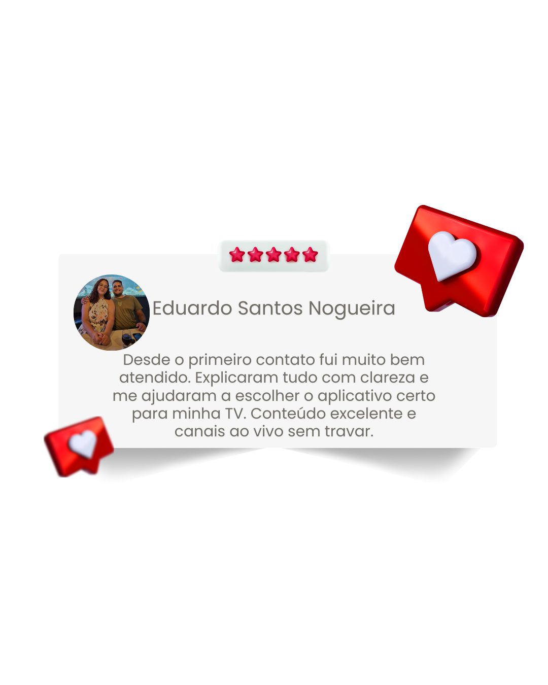 Gostei muito do atendimento, pessoal educado e paciente. Me explicaram direitinho como funciona o teste e já virei cliente. Tem muitos filmes, séries e canais ao vivo funcionando perfeitamente.(4)